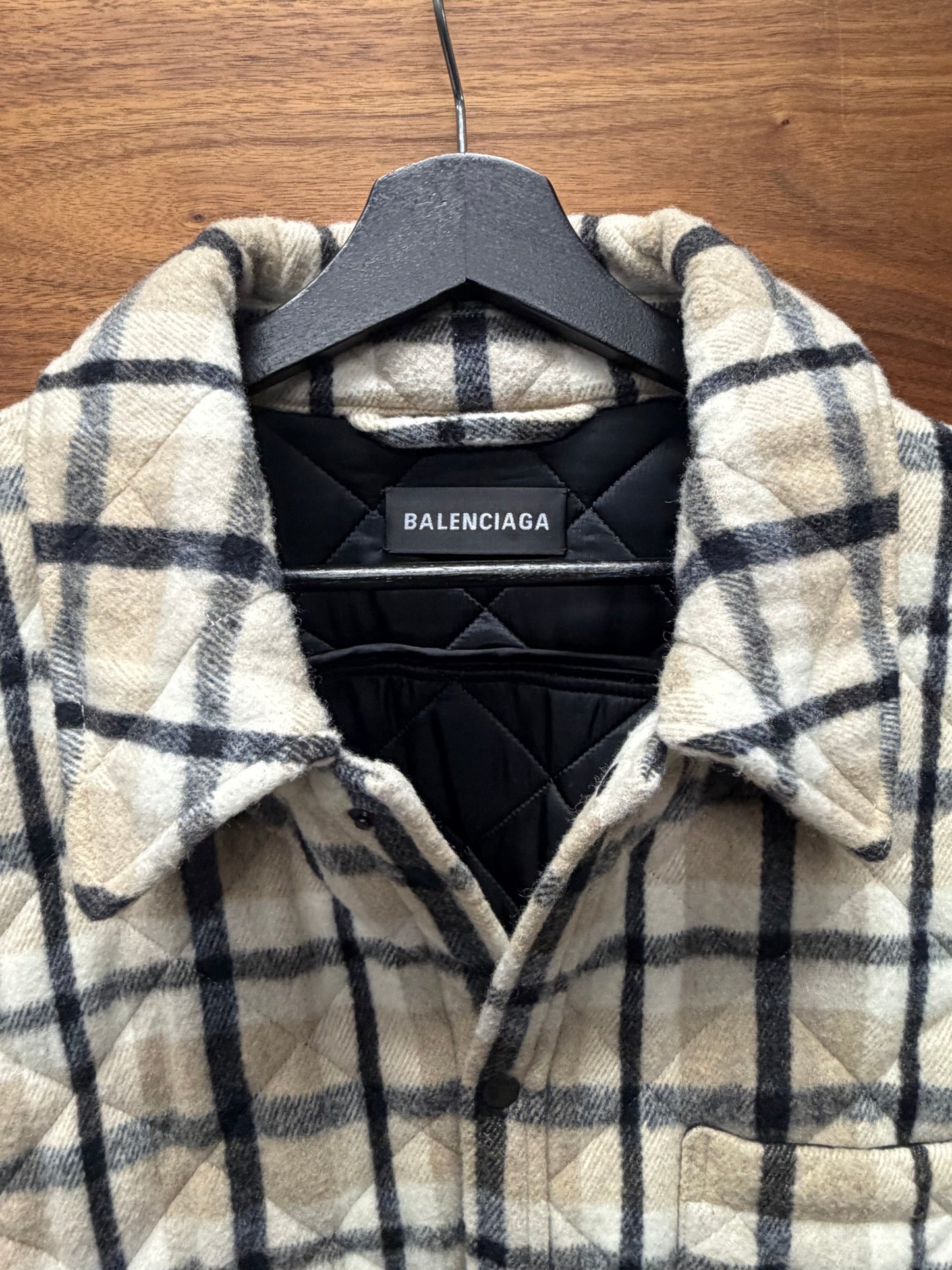 2018 Balenciaga ‘Quilting Padded’ Plaid Wool Oversized Shirt