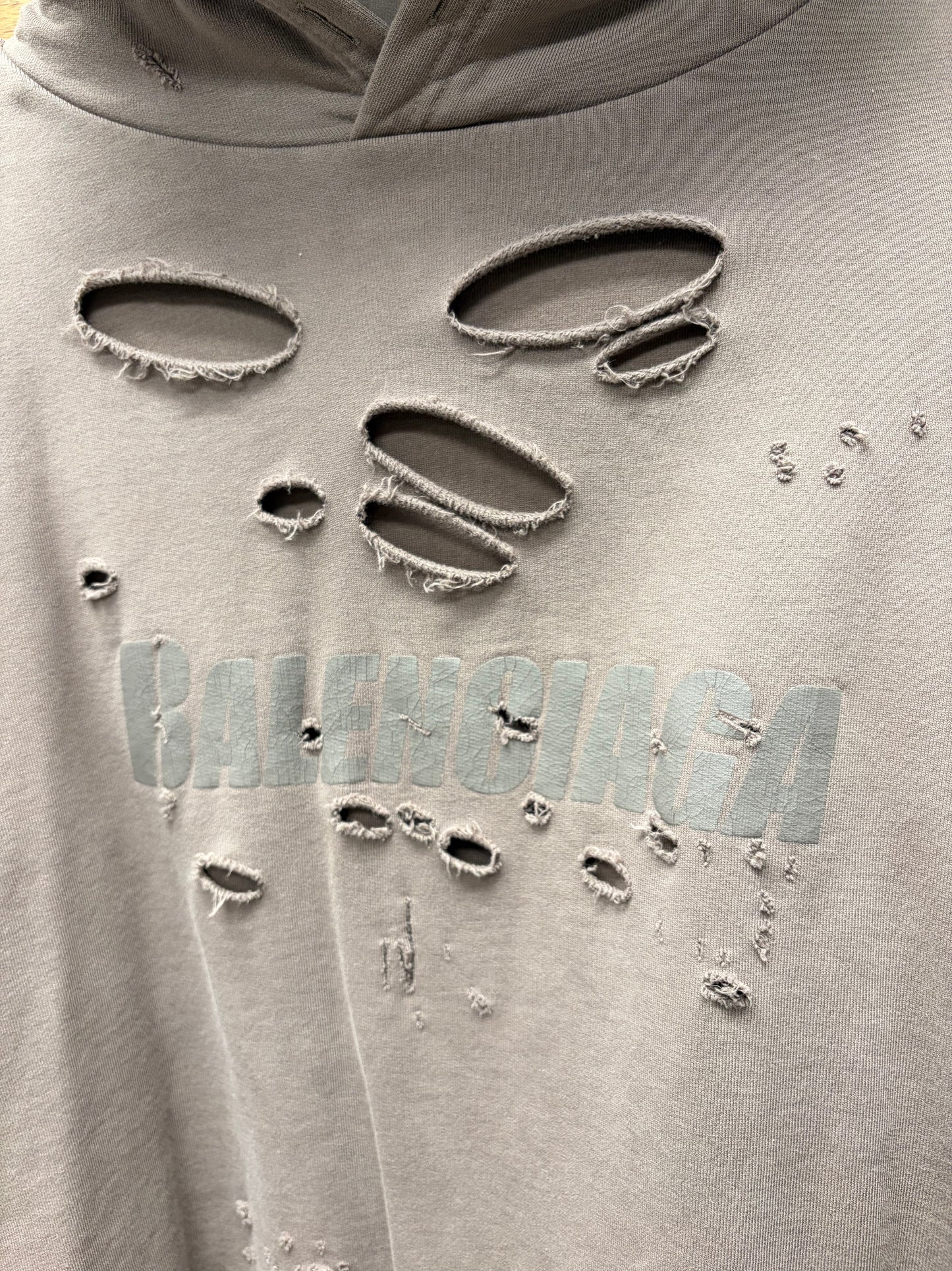 2021 Balenciaga ‘Caps’ Destroyed Brown Logo Heavy Cotton Hoodie