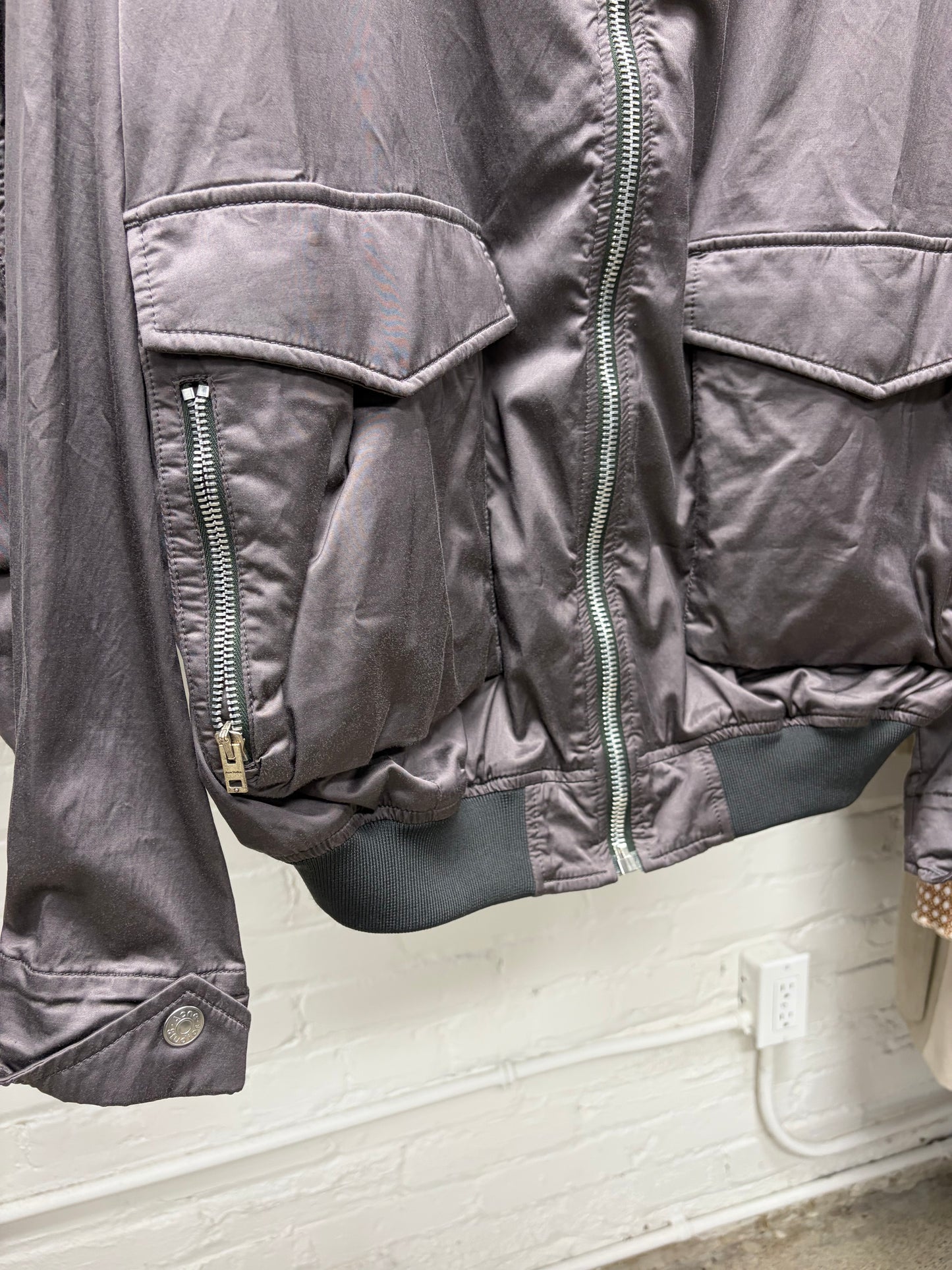 Acne Studios Satin ‘Relaxed Fit’ Grey Bomber Jacket