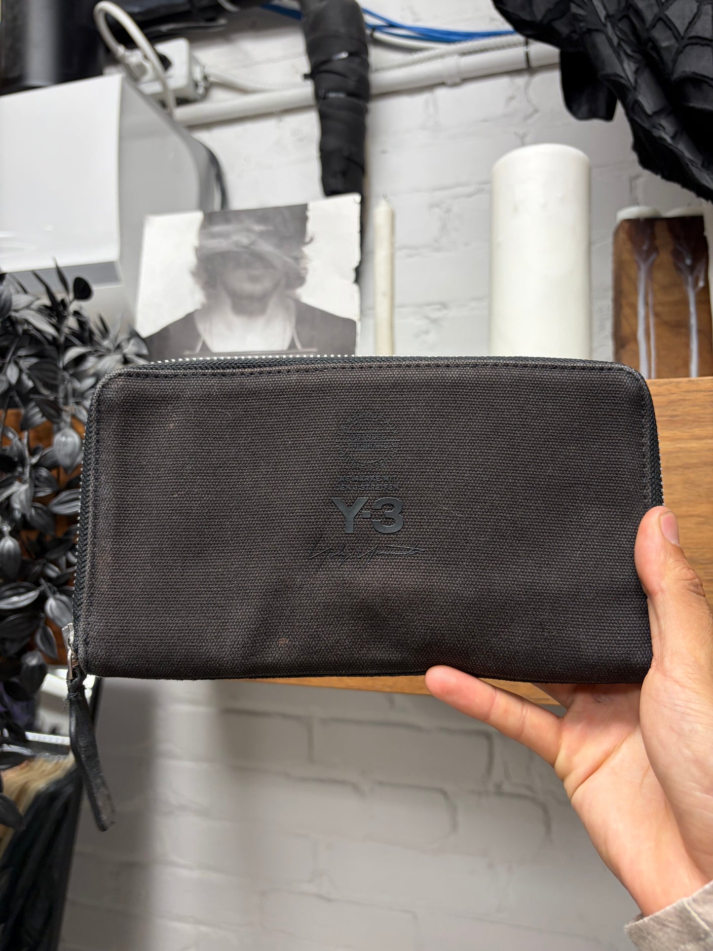 Y-3 by Yohji Yamamoto Black Suede/Canvas Long Wallet