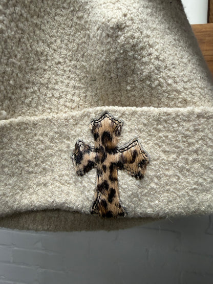 Chrome Hearts Leopard Cross Patch/Rhodium Hardware Cream Beanie