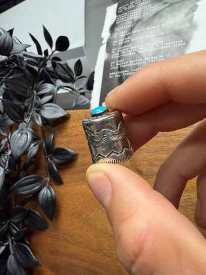 Kapital Silver Lip Balm Cap with Genuine Turquoise Inset Stone Centrepiece