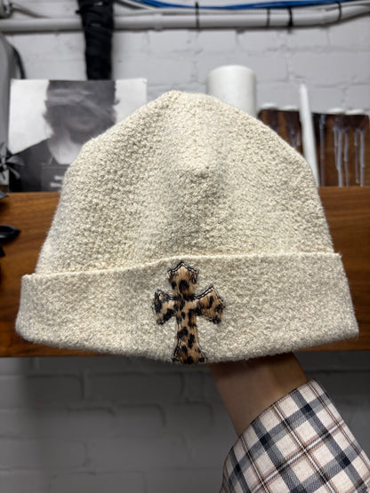 Chrome Hearts Leopard Cross Patch/Rhodium Hardware Cream Beanie