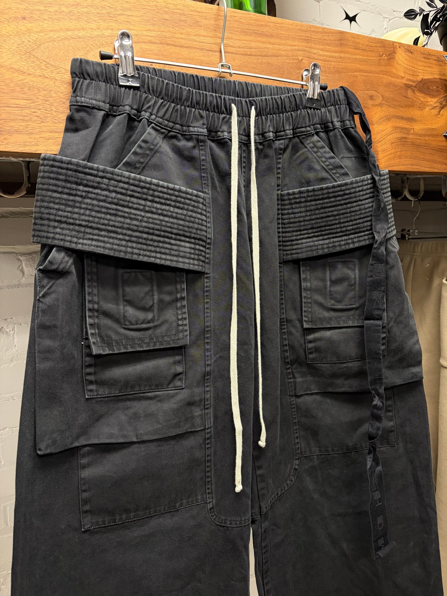 Rick Owens ‘Creatch’ Faded Black Wide Leg Drawstring Sweatpants