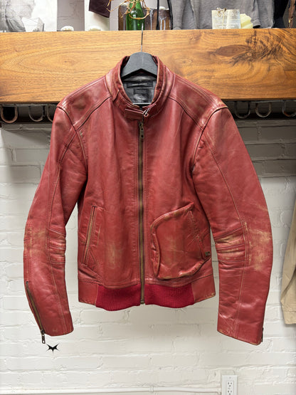 Marc Jacobs ‘Rustic’ Red Faded Leather Motorcycle Biker Jacket