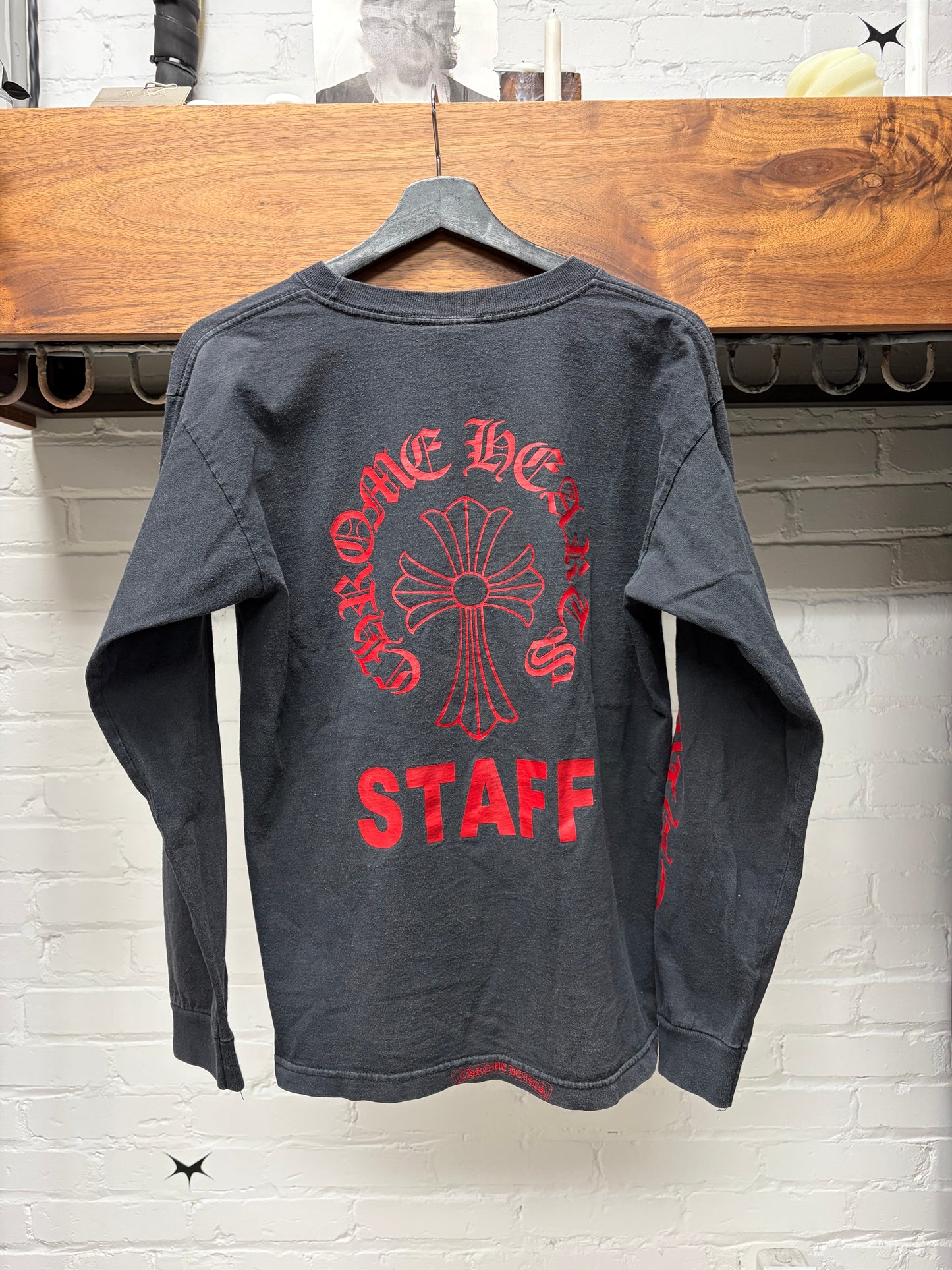 Vintage 90s Chrome Hearts ‘Staff’ Red/Black Sun Faded Long Sleeve Shirt