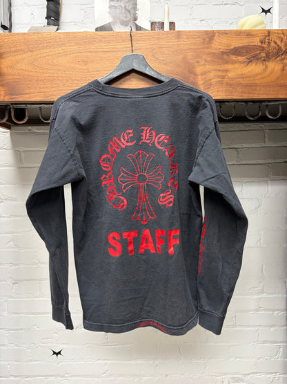 Vintage 90s Chrome Hearts ‘Staff’ Red/Black Sun Faded Long Sleeve Shirt