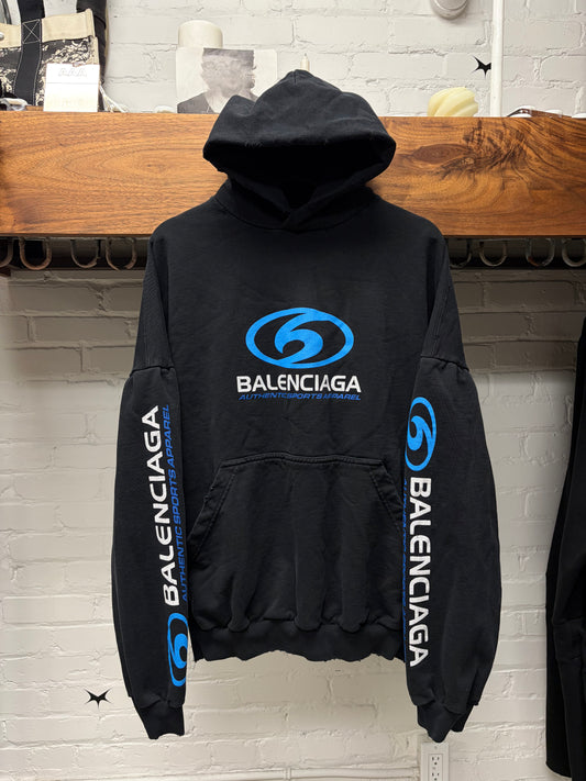 SS2024 Balenciaga ‘Surf Logo’ Distressed Black Pullover Hoodie