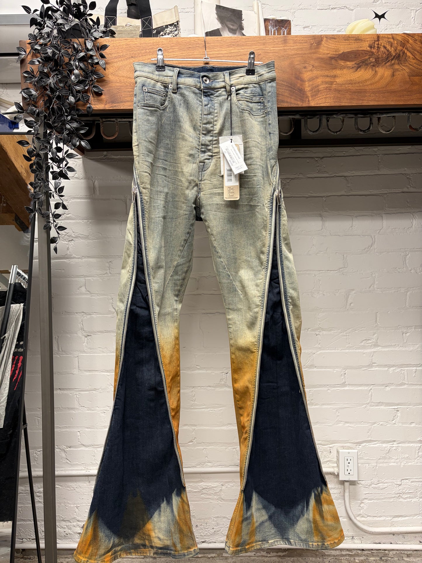 Rick Owens ‘Bolans Banana Cut’ Degrade Sky/Orange Flared Leg Denim