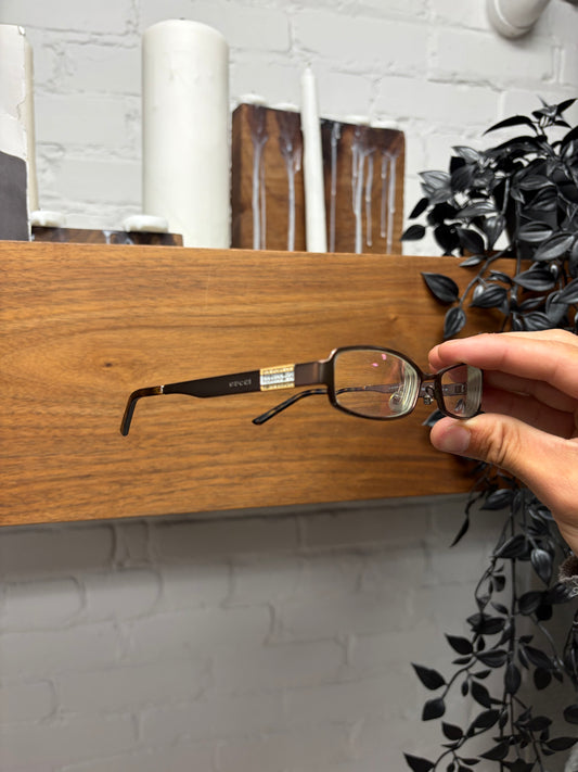 Gucci Rhinestone Brown Rectangular Frame Prescription Glasses