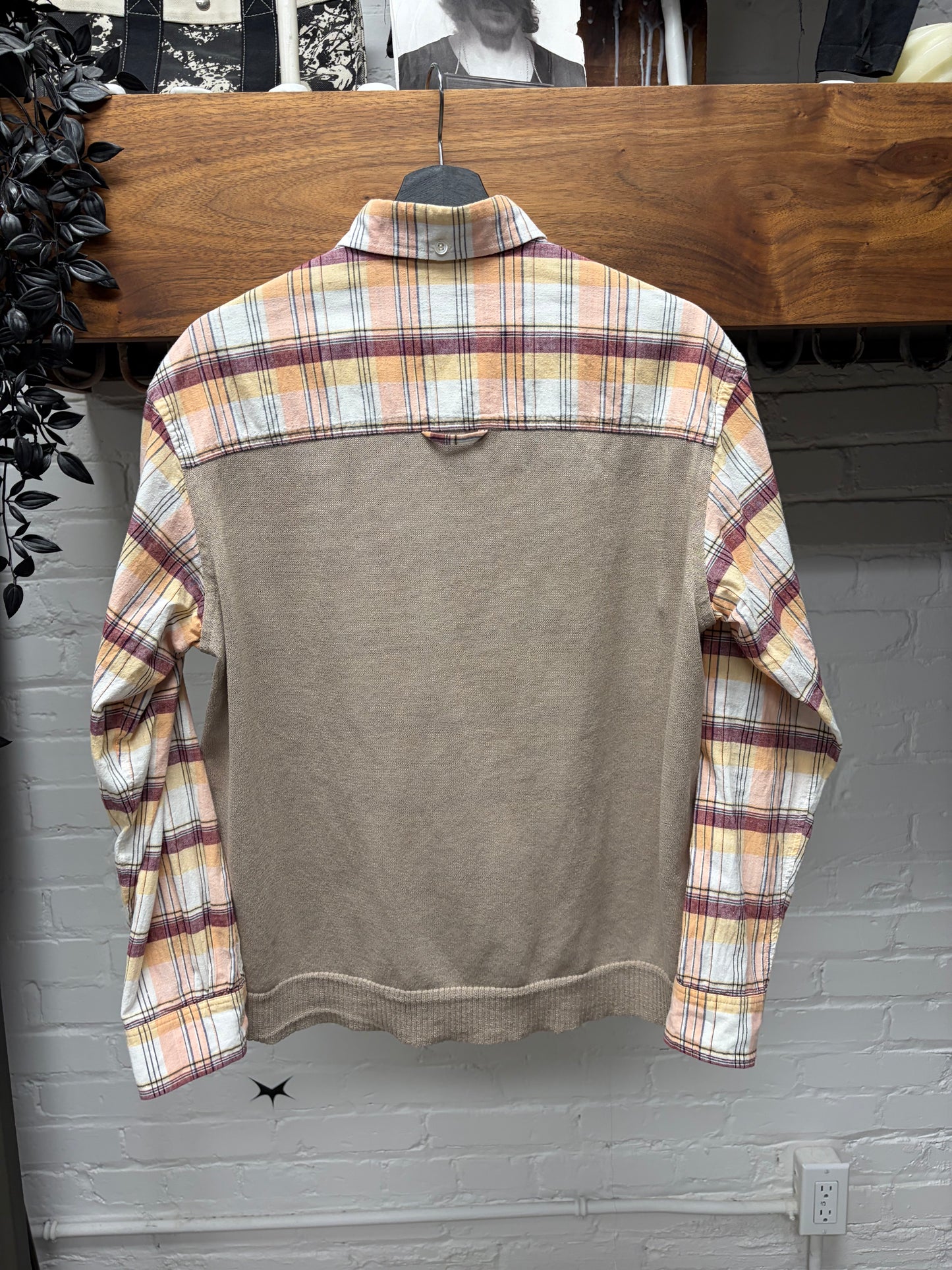 Undercover Hybrid Knit/Plaid Button Down Shirt