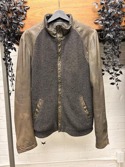14th Addiction Dark Brown Hybrid Ribbed Wool/Leather Jacket