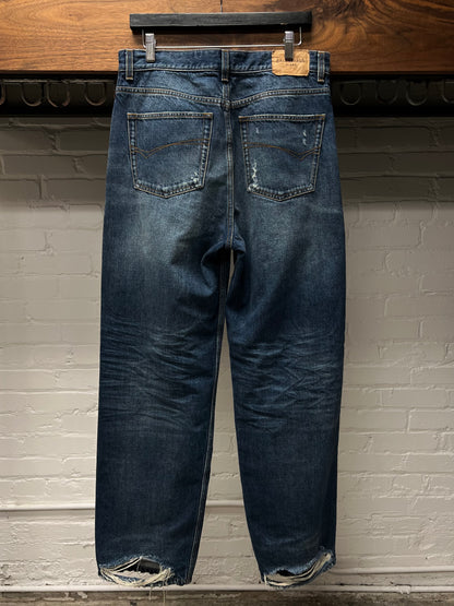 Balenciaga Wide Leg Blue ‘Heel Bite’ Distressed Denim