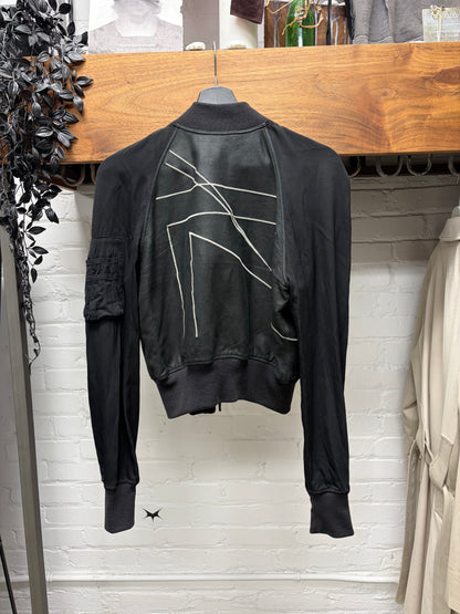 SS2016 Rick Owens ‘Cyclops’ Cropped Black Geometric Pattern Lambskin Hybrid Bomber Jacket