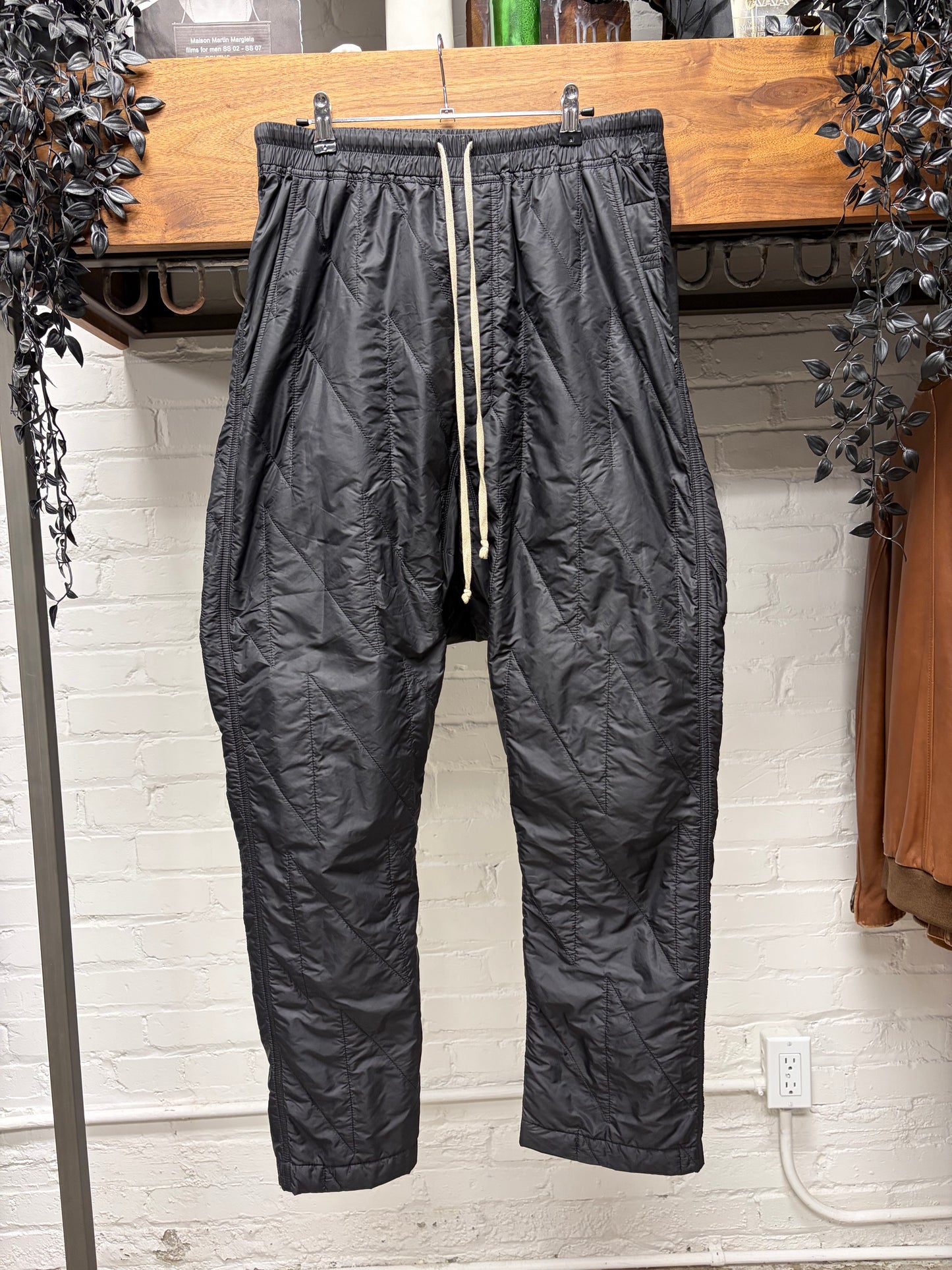 Rick Owens Mainline ‘Pod’ Drop Crotch Black Nylon Drawstring Pants