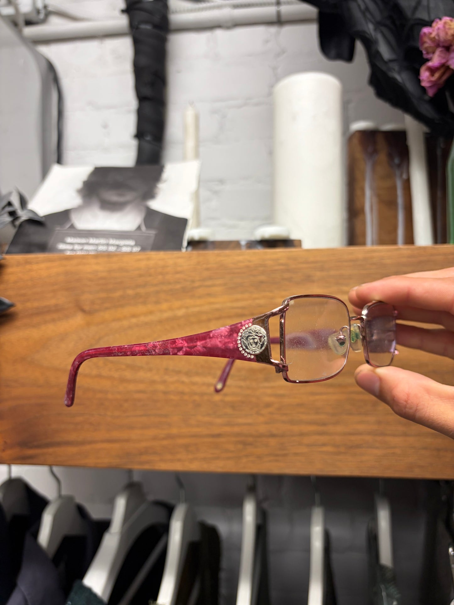 Versace Pink/Silver ‘Medusa Logo’ Rectangular Shape Prescription Glasses