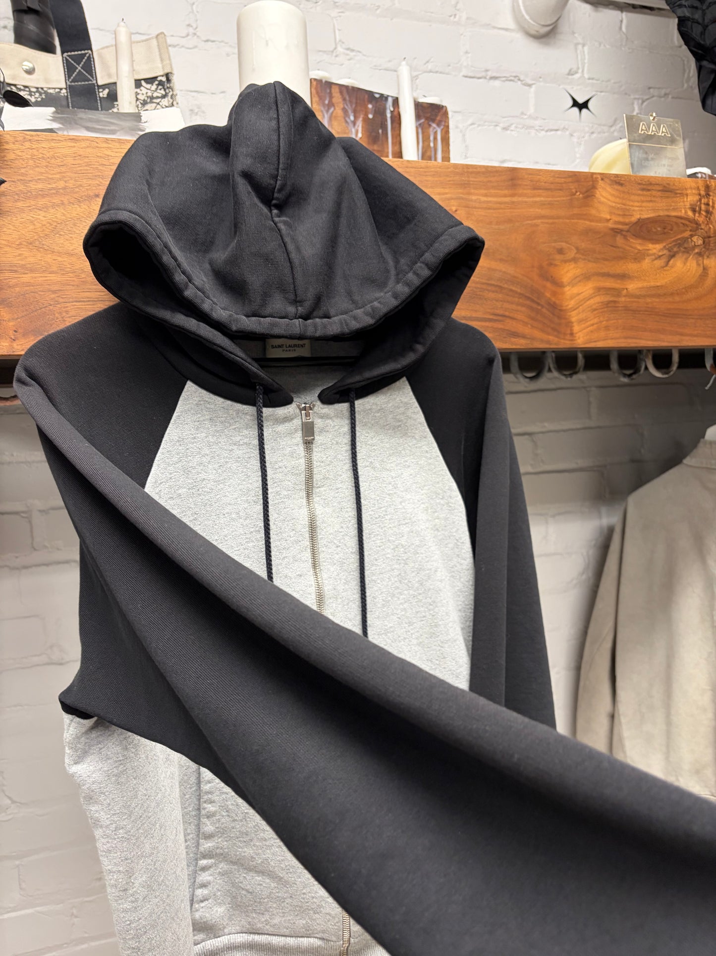 2012 Saint Laurent by Hedi Slimane Grey/Black Zip-Up Hoodie