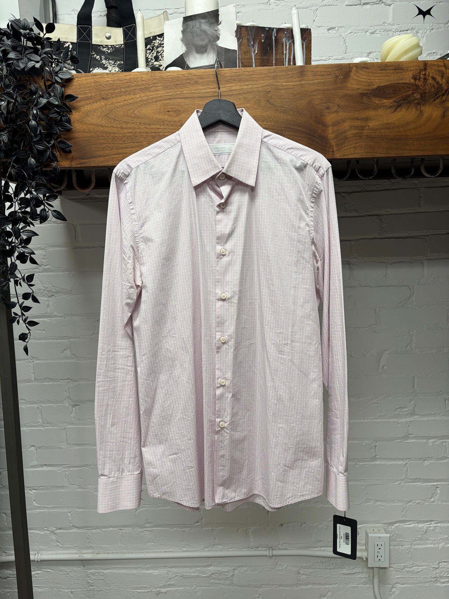2009 Prada Pink Gingham Cotton Button Up-Shirt