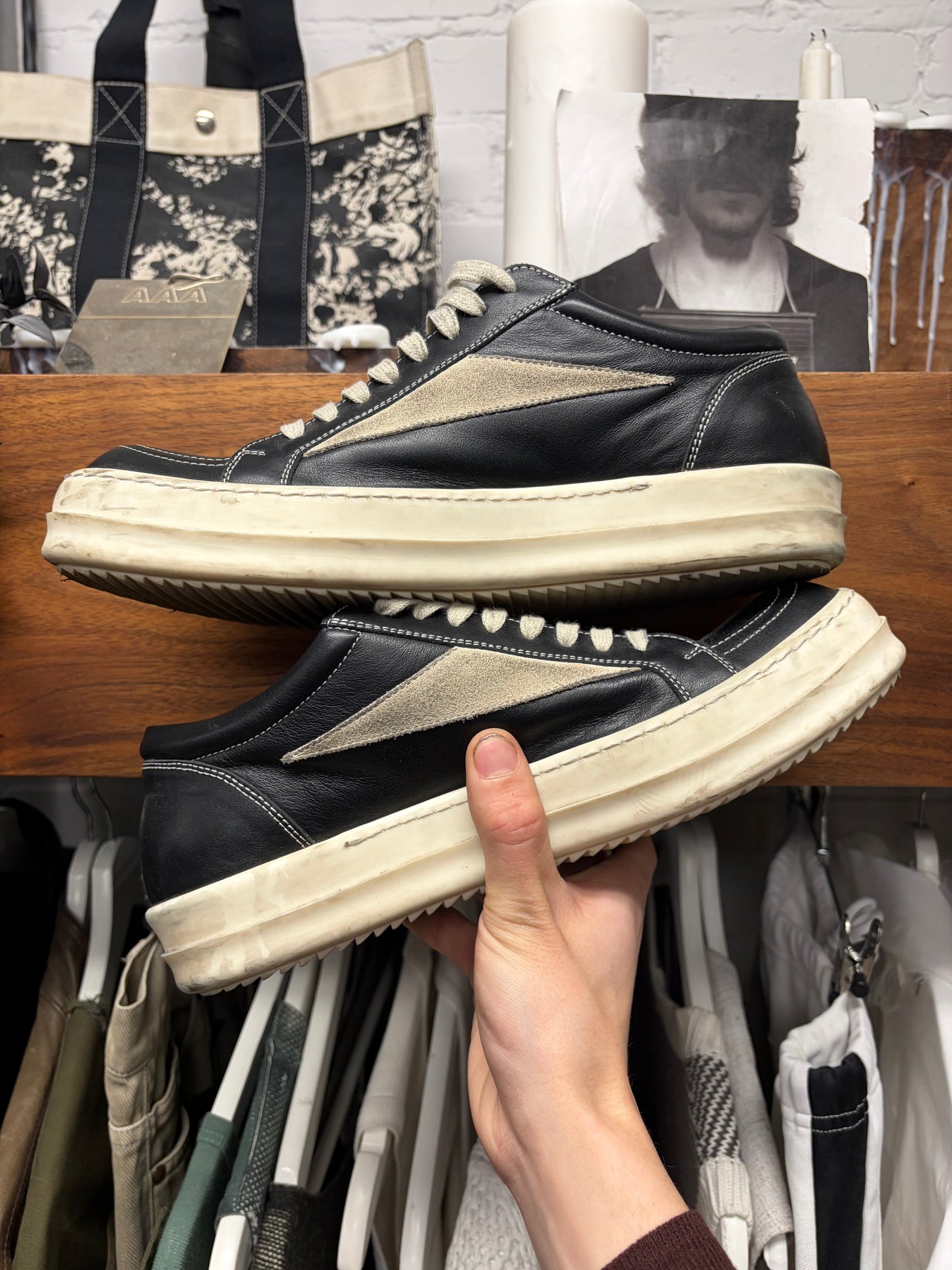 Rick Owens Mainline Black Leather ‘Vans’ Low Top Sneakers