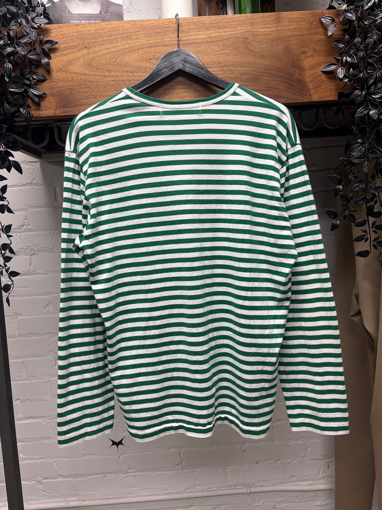 2023 Comme Des Garçons Play Striped Green/White Long Sleeve Shirt