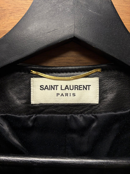 SS2014 Saint Laurent ‘Ponyhair Interior’ Black Calfskin Leather Biker Jacket