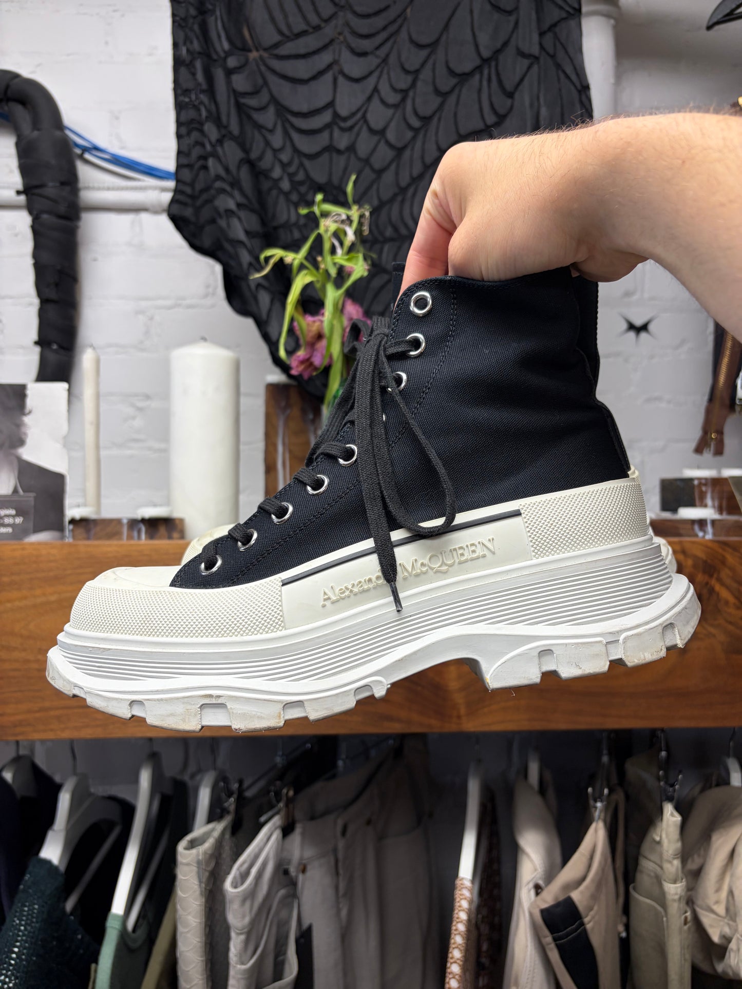 Alexander McQueen ‘Tread Slick’ Black Platform Sole Canvas High Top Sneaker