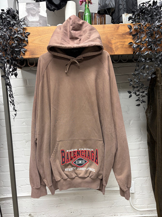 Balenciaga ‘Authentic Jersey Apparel’ Brown Oversized Embroidered Logo Hoodie