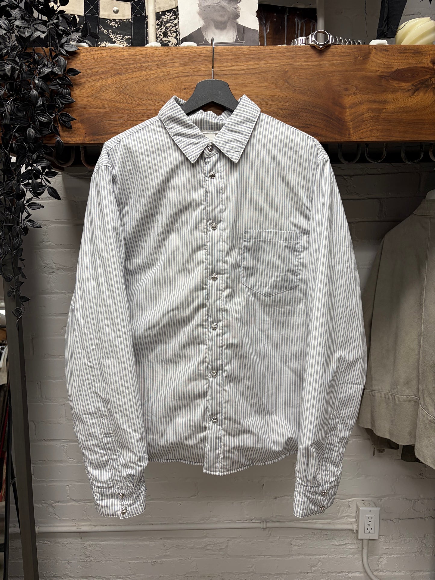 Chrome Hearts Padded ‘Loose Ends’ Down Filled Rhodium Pinstripe Work Shirt
