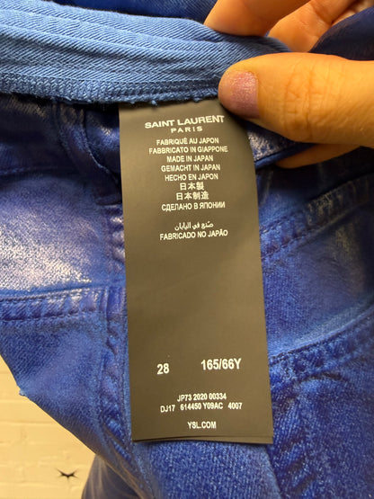 2020 Saint Laurent ‘D05’ Waxed Blue Skinny Jeans