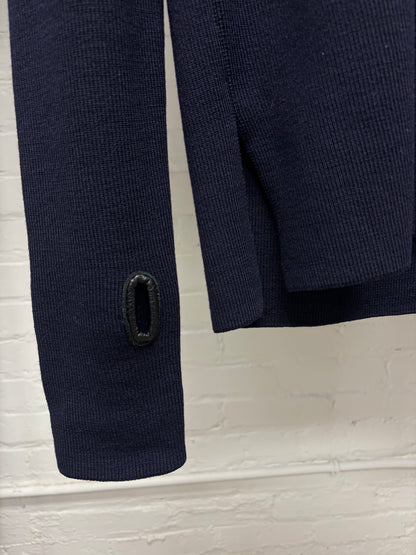 SS2015 Maison Margiela Leather Patch ‘Thumbhole’ Navy Blue Ribbed Knit Sweater
