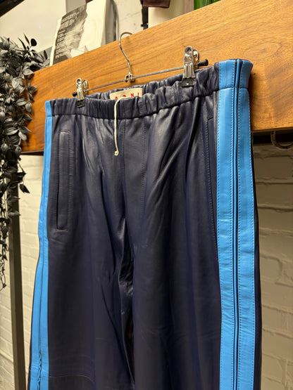 Marni Striped Nappa Leather Blue Straight Cut Pants
