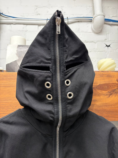 Rick Owens Canvas ‘Gimp’ Black Full-Zip Eye Cut-Out Hoodie