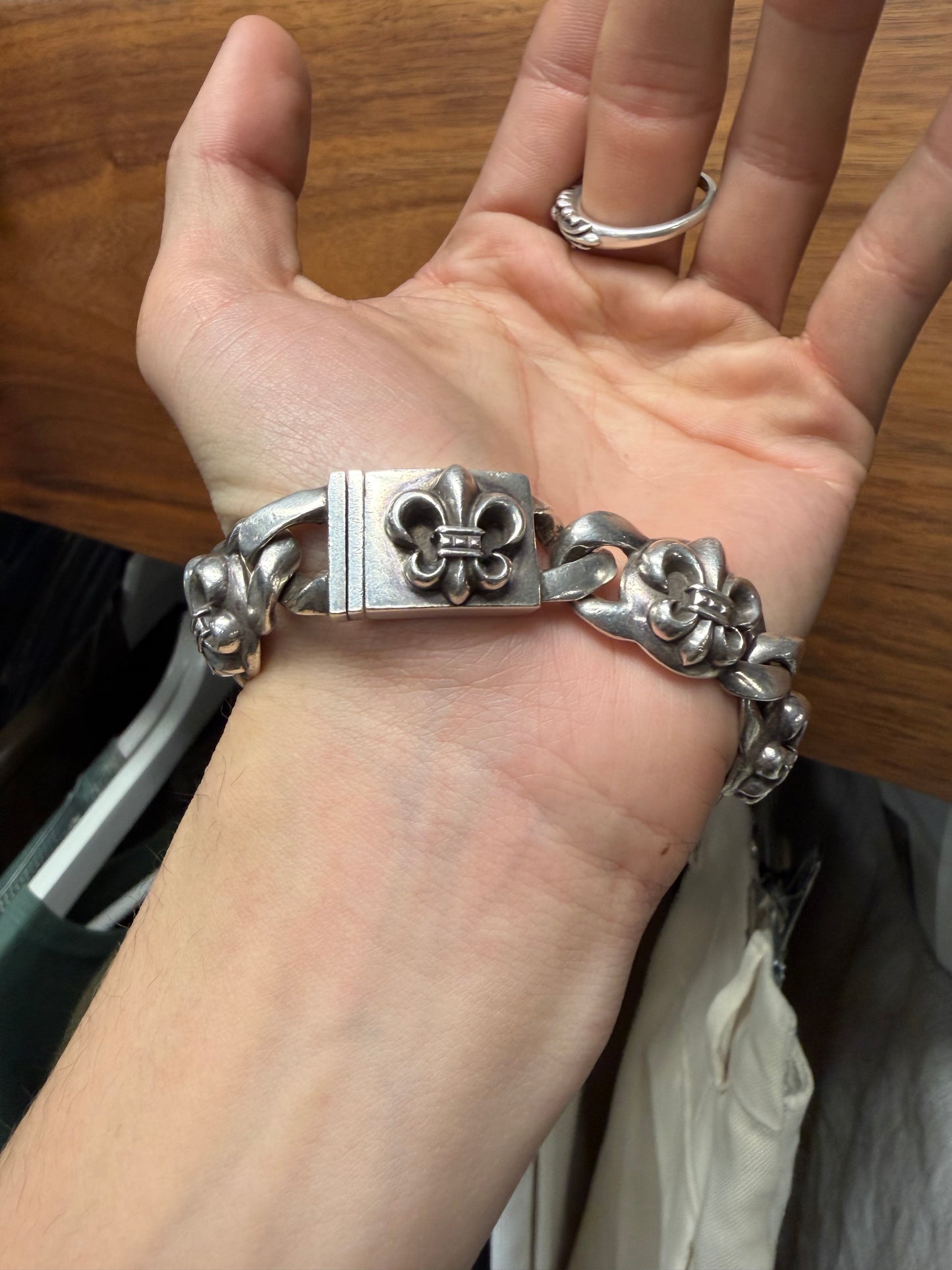 Chrome Hearts ‘Fleur de Lis’ Cuban Link 925 Silver Box ID Bracelet