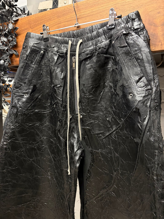AW2024 Rick Owens ‘Porterville’ Waxed Black ‘Geth Bela’ Wide Leg Pants