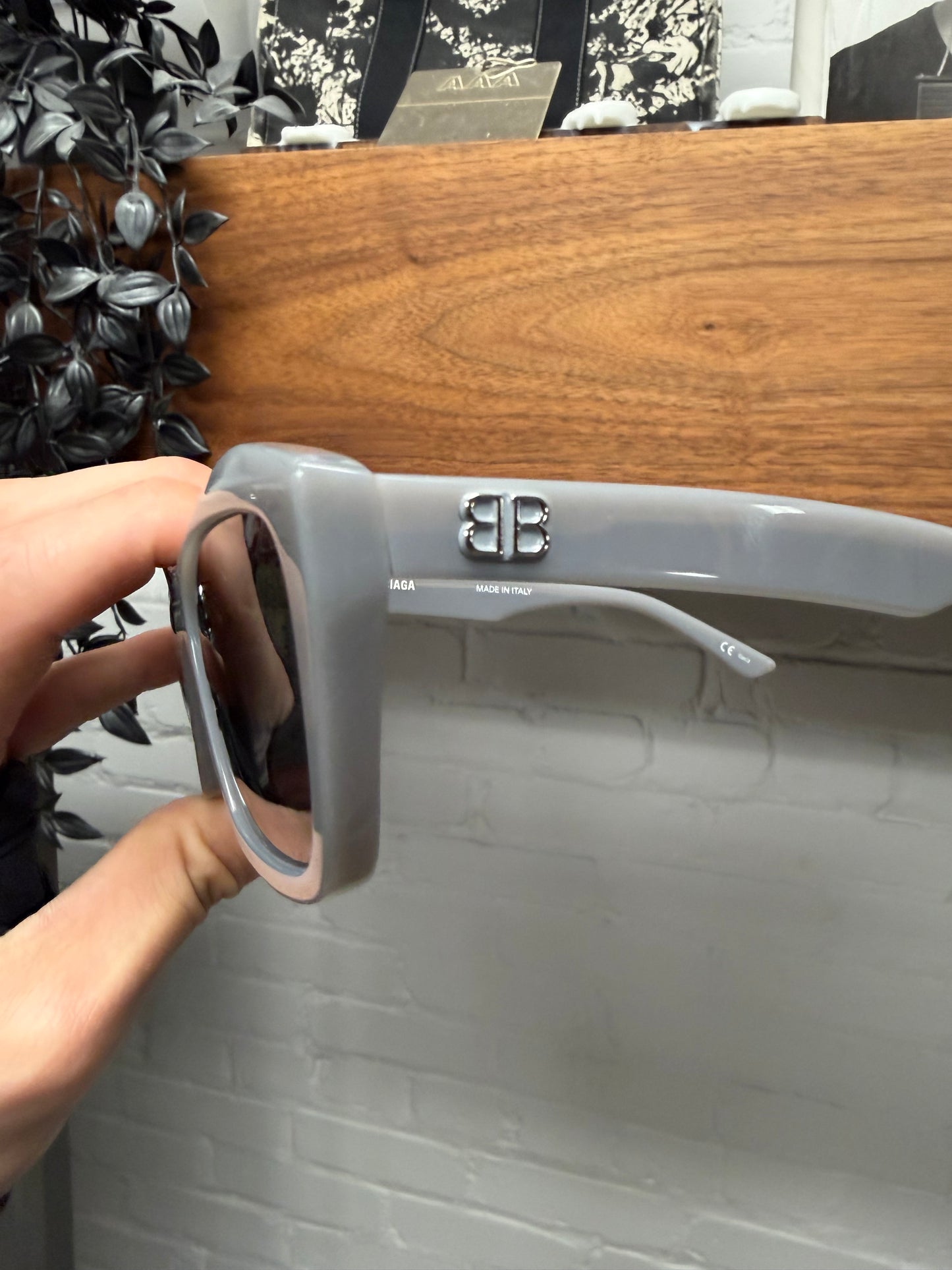 Balenciaga BB Logo Grey Square Shape Black Tinted Sunglasses