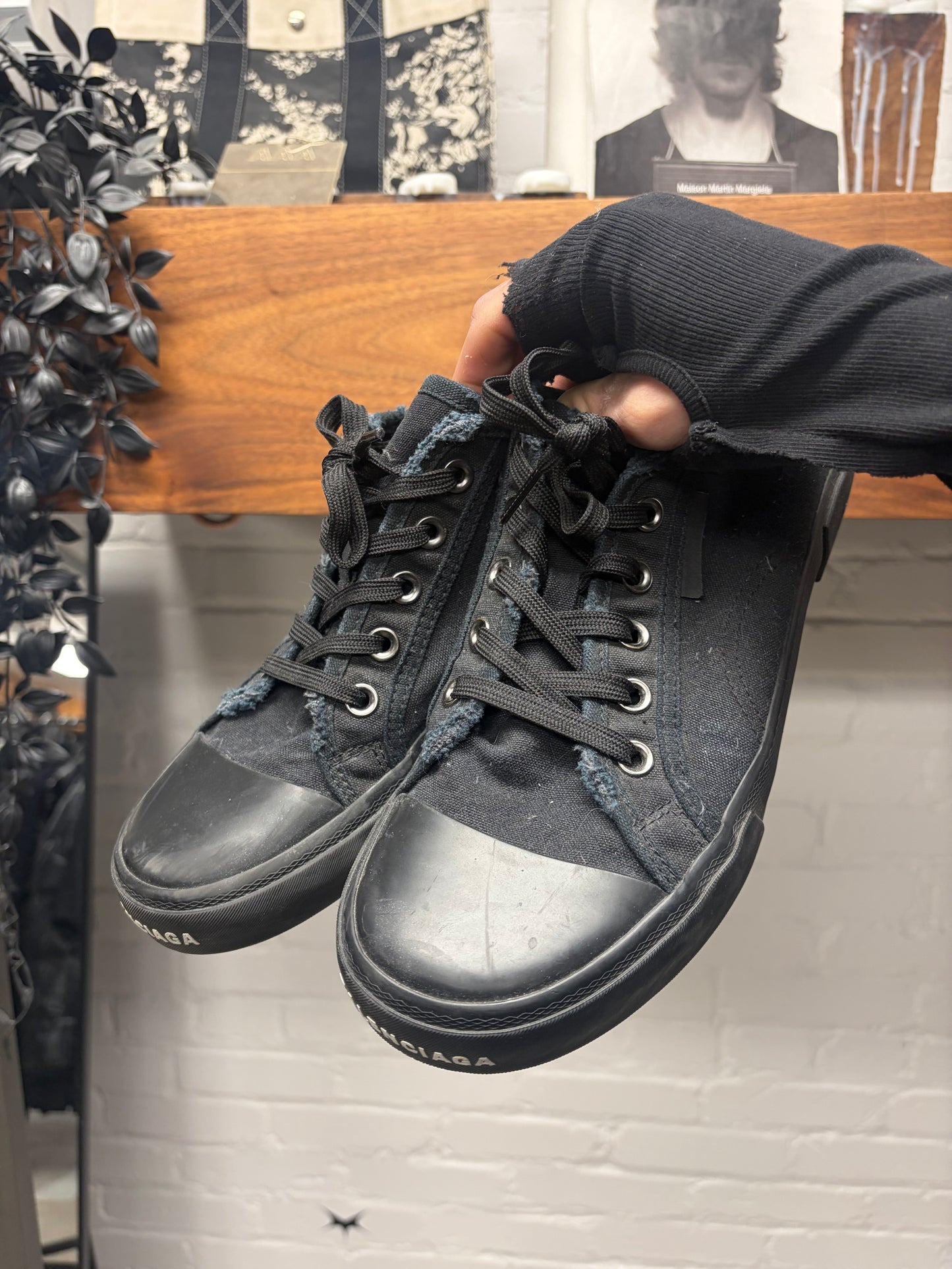 Balenciaga ‘Paris’ Distressed Black Canvas Low Top Sneakers