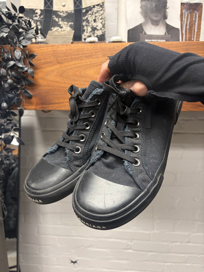 Balenciaga ‘Paris’ Distressed Black Canvas Low Top Sneakers