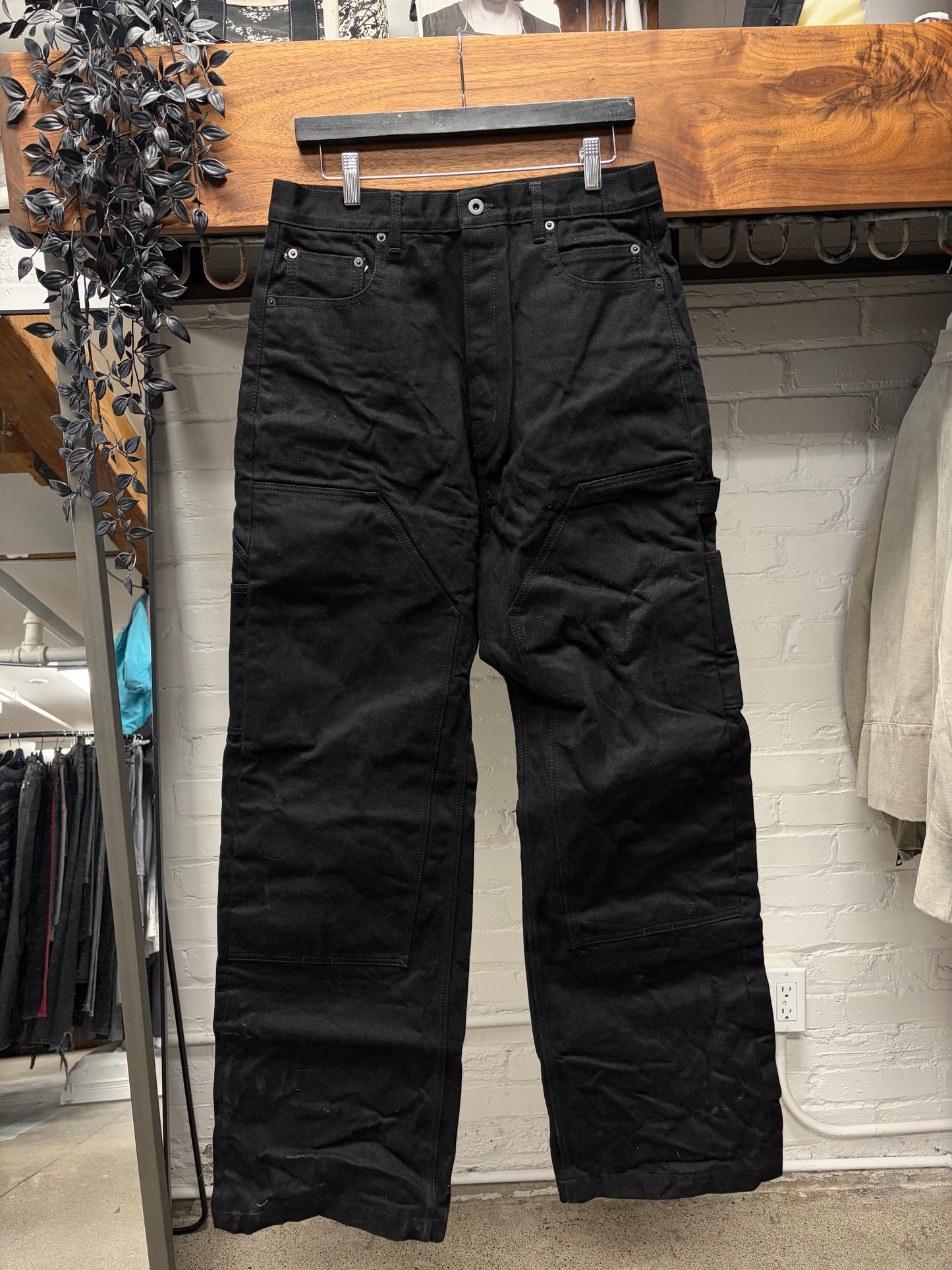 Rick Owens 16oz Japanese Denim ‘Strobe Double Knee’ Black Carpenter Jeans