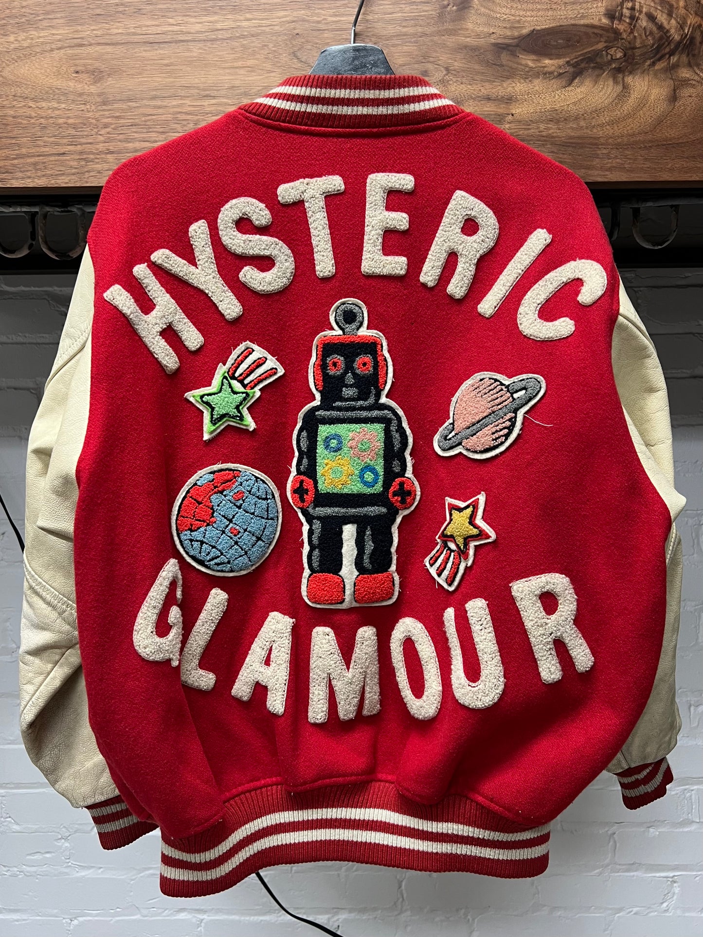 1990s Hysteric Glamour Chenille Patch Leather Varsity Jacket