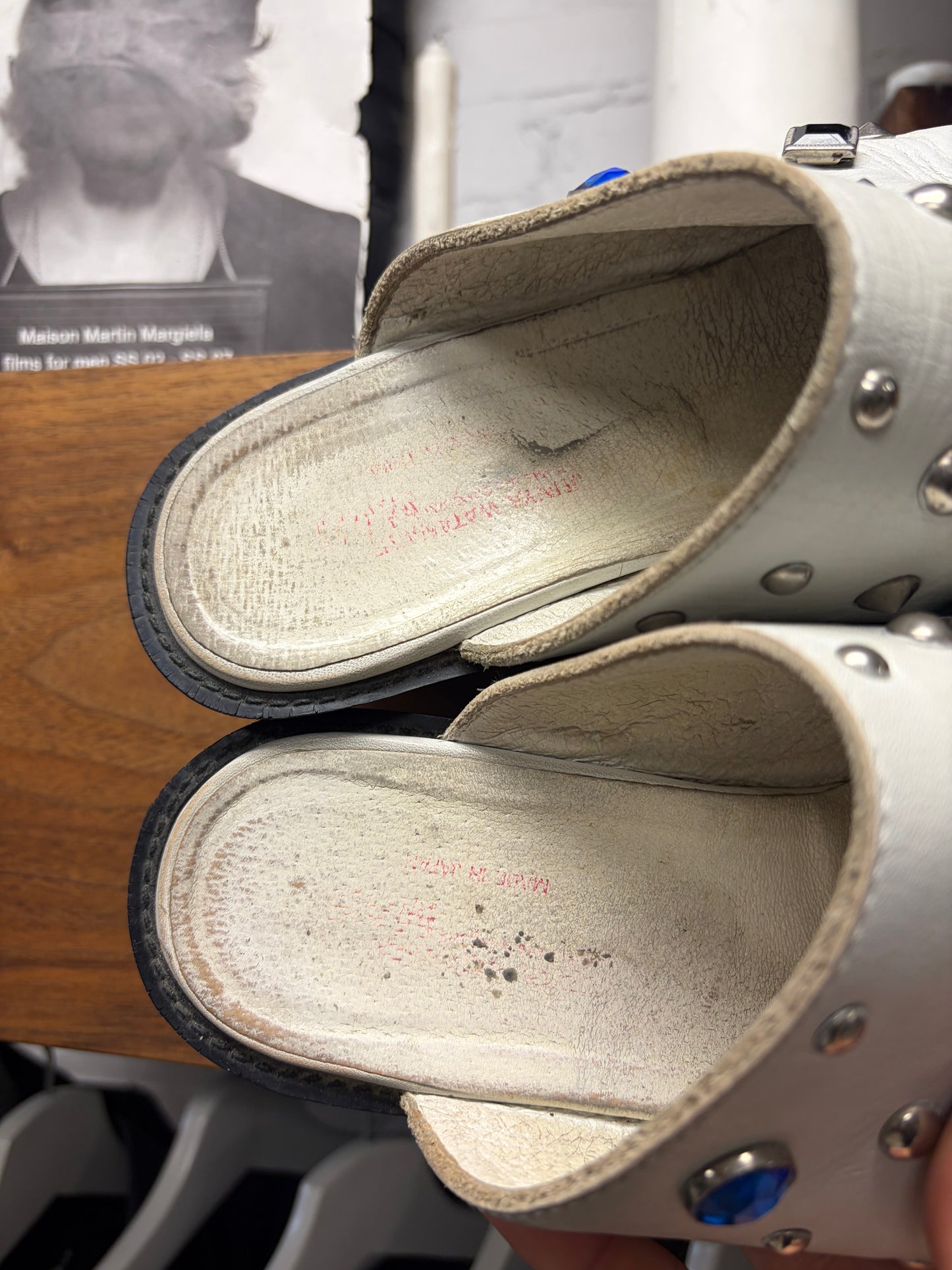AW2002 Junya Watanabe ‘Jewel Encrusted’ White Leather Pointed Toe Mules