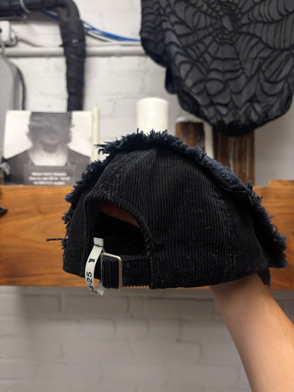 Mihara Yasuhiro Crushed Corduroy/Cotton Distressed Black Baseball Cap
