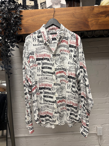 2023 Balenciaga ‘DIY Metal Logo’ White Pyjama Button Up Shirt