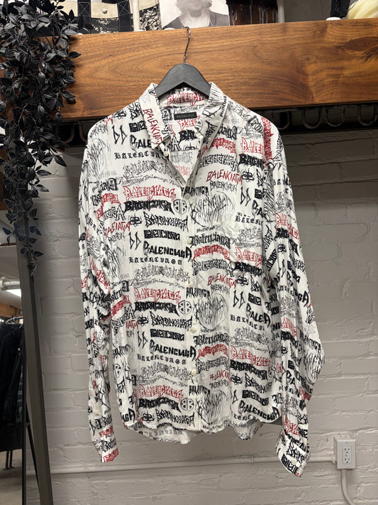 2023 Balenciaga ‘DIY Metal Logo’ White Pyjama Button Up Shirt