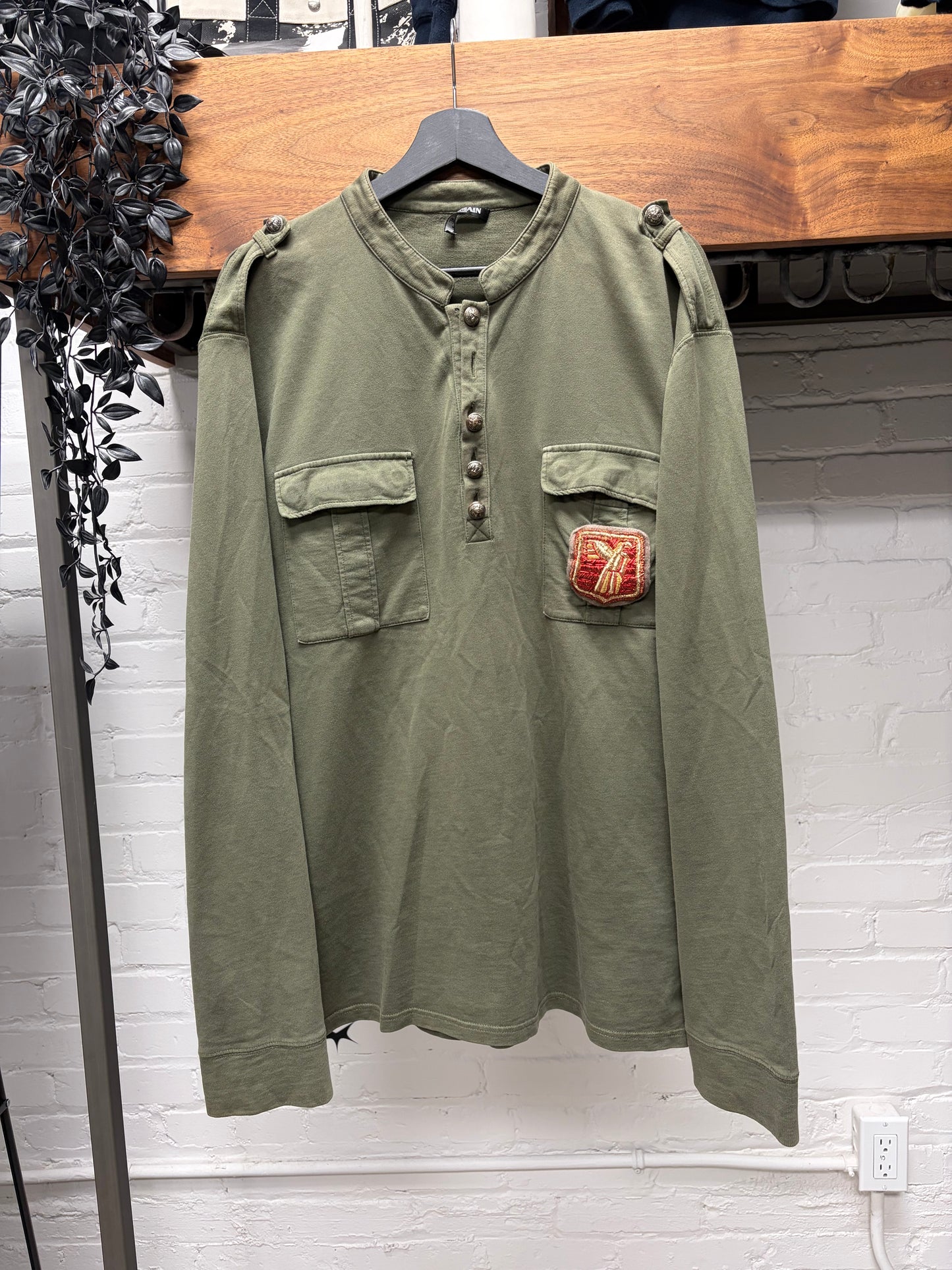 Balmain Military Uniform Inspired Henley Long Sleeve Shirt