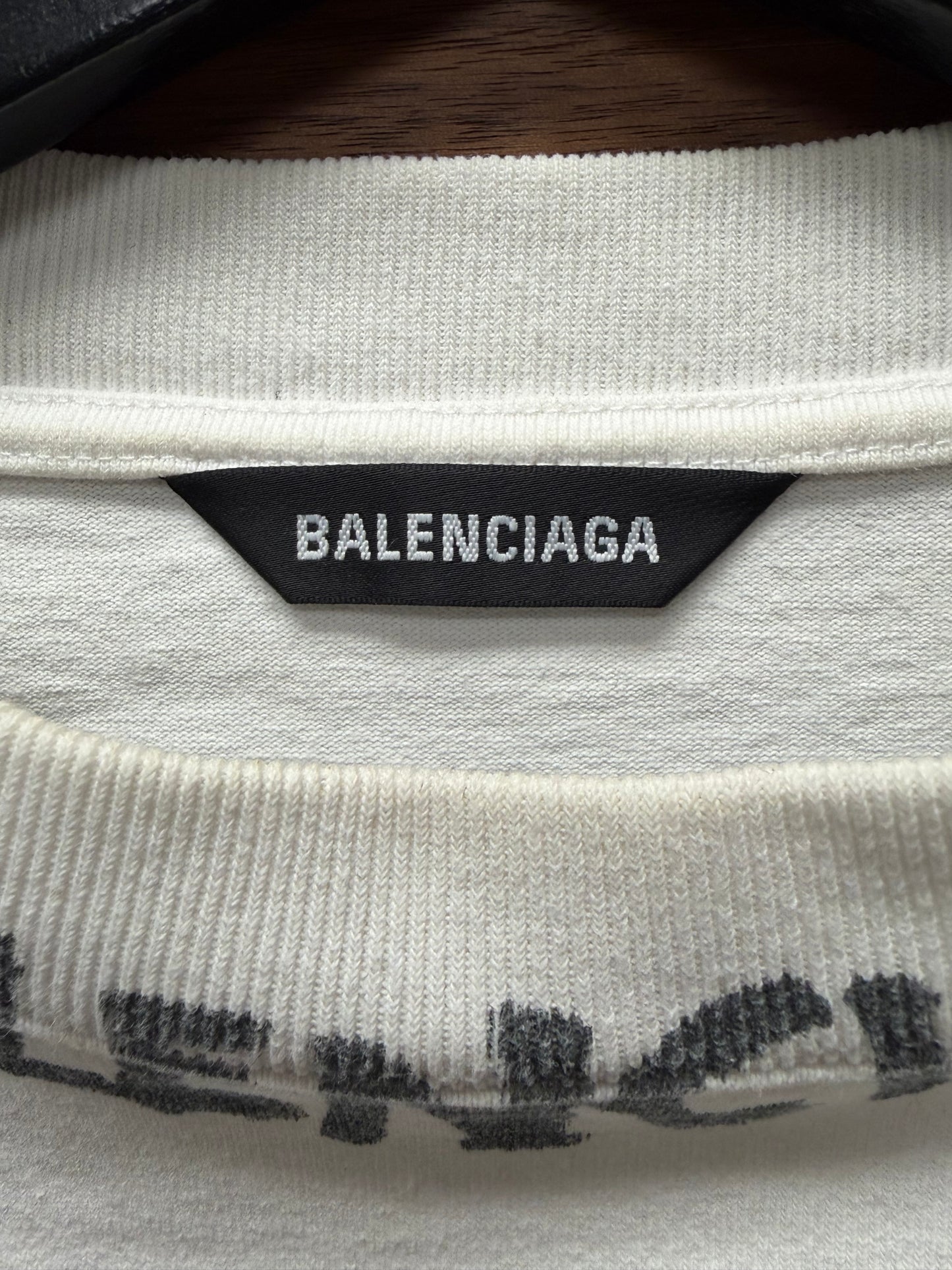 2020 Balenciaga ‘Stencil’ Collar Logo Oversized Raw Hem Long Sleeve Shirt