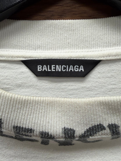 2020 Balenciaga ‘Stencil’ Collar Logo Oversized Raw Hem Long Sleeve Shirt