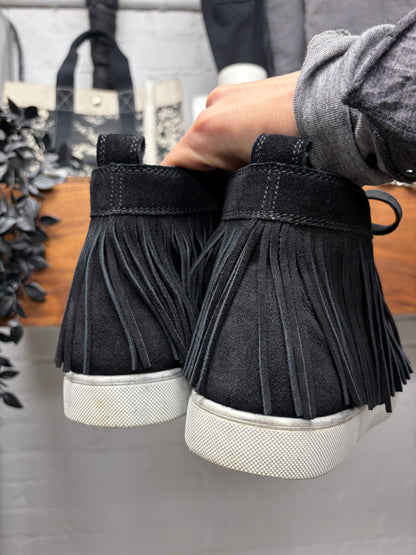 Christian Louboutin Black Suede Red Bottom High Top Sneakers