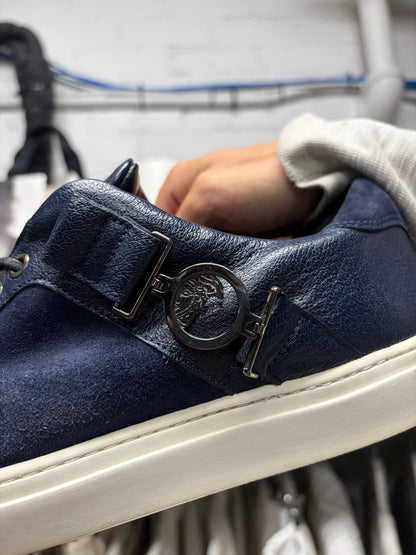 Versace Collection Blue Suede/Silver ‘Medusa’ Low Top Sneakers