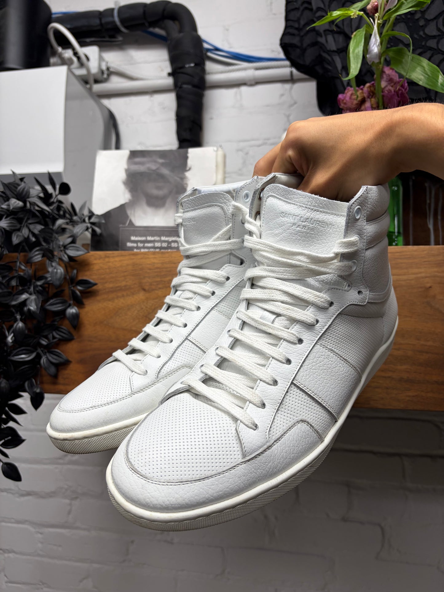 Saint Laurent ‘SL/10H’ White Leather Court High Top Sneakers