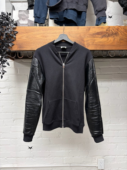 2014 Saint Laurent by Hedi Slimane Leather Sleeve Sweatshirt Bomber